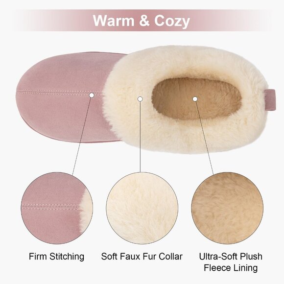Women's Warm Winter Light Pink Velvet Fuzzy Collar House Slippers Bootie Shoes - Picture 4 of 6